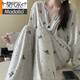 莫代爾長(cháng)袖睡衣女士春秋季天甜美寬松外穿家居服大碼少女學(xué)生寢室套裝 波點(diǎn)蝴蝶結 L 100-120斤