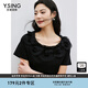 衣香麗影2025年夏款休閑設計感顯瘦不規則花邊圓領(lǐng)T恤女 黑色 M 160