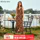 Olrain歐芮兒吊帶碎花連衣裙夏季女裝浪漫優(yōu)雅長裙子度假沙灘裙 水仙咖 XL