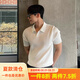 QGF 夏季條紋短袖polo短袖t恤男翻領(lǐng)純色老錢風休閑半袖潮流上衣服衫 白色 XL [建議110-130斤]