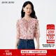 BUOUBUOU2025春夏新品法式五分袖木耳邊雪紡順印花襯衫上衣女 粉色R25 L