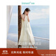 茵曼（INMAN）夏季純色女裝圓領(lǐng)掛脖連衣裙簡(jiǎn)約休閑風(fēng)A字中長(cháng)裙子 梨花杏 M