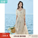 茵曼（INMAN）文藝清新連衣裙2025夏季女裝新款花邊桃心領收腰泡泡袖長裙 悠蘭杏 S