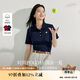 茵曼正肩純色女裝polo領針織短袖t恤春夏季休閑百搭上衣 藏青色 XL