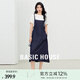 百家好（Basic House）Basic House/百家好高級感套裝白色圓領(lǐng)T恤抽繩背帶連衣裙兩件套 牛仔藍 L