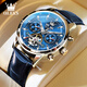 新款勞力士手表男士全自動(dòng)機械表防水夜光陀飛輪鏤空商務(wù)專(zhuān)用男表 原裝機芯-皮帶銀藍 42mm