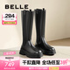 百麗（Belle）七夕禮物增高厚底騎士靴女商場同款真皮時髦長筒靴3NV70DG4 黑色-單里 33 (215mm)
