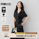尚都比拉V領(lǐng)短袖印花連衣裙女夏季收腰顯瘦茶歇碎花裙優(yōu)雅通勤中長裙