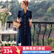 Olrain歐芮兒法式牛仔連衣裙夏季女裝收腰復古港風(fēng)開(kāi)叉裙子衣服 牛仔藍 L
