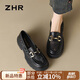 ZHR樂(lè)福鞋女軟底百搭網(wǎng)面透氣單鞋女英倫風(fēng)粗跟女鞋 FTEP06E 黑色 36