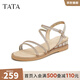 他她（TATA）絕美坡跟涼鞋女外穿一字帶時(shí)裝涼鞋秋季新款7UA03BL4 金色 36