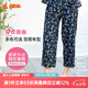 銅牛汗布居家印花女褲 春夏新花色家居長褲女士睡褲中老年VK034 仲夏花夜-淺藍-藍 XL (175/100)