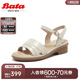 Bata時(shí)裝涼鞋女2025夏季商場(chǎng)新款百搭羊皮粗跟一字帶涼鞋AOE10BL5 米白 39