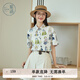 紫涵（ZIHAN）紫涵復(fù)古印花短袖襯衫女森系夏季新款文藝簡(jiǎn)約滿印上衣度假ins風(fēng) 米底印花 L