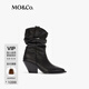 MO&Co.【秦嵐同款】短靴復(fù)古堆堆靴捏褶牛皮革中跟黑色MBD3SHS003黑色38 (240mm)