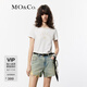MO&Co.短袖T恤彈力夏美式復(fù)古撞邊圓領(lǐng)正肩微修身白色摩安珂 本白色 S 160