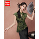 IEF/愛(ài)依服2025夏季新款新中式成熟優(yōu)雅氣質(zhì)國風(fēng)設計通勤百搭上衣 黑綠花 M