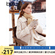 百圖betu女裝秋冬新款短外套新中式拼接毛領(lǐng)格紋大衣外套2310T63 杏色 S