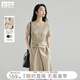 對(duì)白設(shè)計(jì)感綁帶收腰短袖連衣裙女2025夏新款小眾通勤顯瘦A字長(zhǎng)裙 卡其色 S