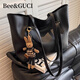 BEEGUCI酷奇包包真皮大容量包包女士2025新款單肩包高級感通勤托特包女包 黑色