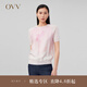 OVV2023秋冬新款女裝植物印花綿羊毛斜紋拼接短袖羊毛針織衫 裸粉鑲拼A9 L
