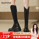 達芙妮長(cháng)靴女高跟粗跟長(cháng)筒靴秋季2025新款增高品牌百搭高筒女靴 黑色【加絨】 36 (230mm) 標準碼