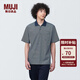 無印良品（MUJI） 男式 水洗 天竺編織短袖POLO衫純棉全棉AB1MAA4S 深藏青色條紋 M 170/92A