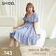 SNIDEL春夏泡泡袖釘珠方領(lǐng)收腰A字公主連衣裙SWFO242301 藍色 M （1）