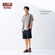 無印良品（MUJI）男式 漢麻混 短袖襯衫 男士襯衣格子 格紋開衫棉麻 深米色格紋 XL (180/104A)
