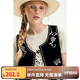 ELLE KIDS夏季女童假日風短款H版圓領(lǐng)仿手繡亞麻萊賽爾撞色休閑馬甲上衣
