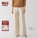 無(wú)印良品（MUJI） 女式 不易起皺 抽褶 直筒褲 褲子女款秋冬款 長(zhǎng)褲 BE1QSA4A 淺米色 S (155/62A)