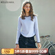 Olrain歐芮兒淺藍(lán)色長(zhǎng)袖T恤女早秋新款百搭高彈簡(jiǎn)約上衣 淺藍(lán)色 L