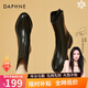 達(dá)芙妮（DAPHNE）短靴女春秋皮單靴品牌瘦瘦靴新款女鞋秋冬靴子冬加絨保暖英倫風(fēng) 黑色 單層 37 (235mm)