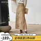 西遇復古中國風(fēng)絲絨半身裙2024春季新款高級感高腰A字型長(cháng)款半裙 卡其色 27