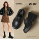 ZHR單鞋女春秋厚底粗高跟小皮鞋女英倫風(fēng)通勤樂(lè )福鞋子女 QE26黑色37