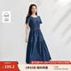 茵曼（INMAN）【商場同款】法式純棉牛仔連衣裙2025夏季女裝新品寬松a字裙 深牛仔藍 M