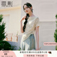 香影新中式輕國風t恤女短袖2025夏裝新款竹子印花不規(guī)則下擺上衣 駝色 M 160/84A/95-110斤