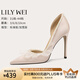 Lily Wei粉色荷葉邊溫柔側(cè)空高跟鞋舒適優(yōu)雅尖頭單鞋小碼 香檳粉【跟高10cm】 36