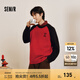 森馬（Semir）毛衣男2025春季絨感繡花針織衫內(nèi)搭寬松撞色插肩袖套頭毛衫潮 紅黑色調(diào)00369 L