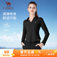 駱駝（CAMEL）正肩修身翻領(lǐng)小V女款長(zhǎng)袖T恤衫上衣 Y24CA4L0605 幻影黑 M