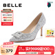 百麗（Belle）七夕禮物高跟鞋女細(xì)跟優(yōu)雅氣質(zhì)單鞋婚鞋BDAK9AQ4 銀色 38 (240mm)