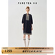 茶·愫【波西米亞】puretea茶愫落肩泡泡袖層次蕾絲花邊連衣裙女25夏新 墨藍 S