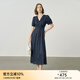 顏域波點(diǎn)v領(lǐng)連衣裙女2025夏季新款收腰顯瘦通勤過(guò)膝長(cháng)款雪紡裙子 藍波點(diǎn) XL