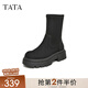 他她（TATA）厚底彈力短靴女增高絨面美拉德風(fēng)靴子冬新款WD801DZ3 黑色（絨里） 36
