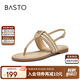 百思圖25夏復古戶(hù)外休閑一字帶夾趾女涼鞋C2107BL5 杏色 36