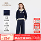 英氏（YEEHOO）女童套裝兒童衣服春秋新款長袖衛(wèi)衣褲子休閑學(xué)院風(fēng)中大童裝兩件套 云朵華夫-深藍(lán)【棉彈·兩件套】 150 cm【順豐包郵 · 極速達(dá)】