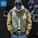 真維斯（Jeanswest）春秋2025新款棒球服男款潮牌冬季仿麂皮絨棉服飛行員美式夾克外套 16軍綠色 XL 適合145斤-160斤