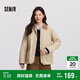 森馬（Semir）棉服女冬季中長(zhǎng)款輕薄寬松拼接燈芯絨翻領(lǐng)插肩袖棉衣101724112007