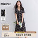 尚都比拉斜搭V領(lǐng)防走光暗扣腰部褶皺短袖印花雪紡連衣裙女夏收腰顯瘦裙子