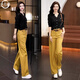 洋芯格 YOUNG FEELING黃色天絲窄版闊腿牛仔褲女2025秋冬新款加絨加厚高腰顯瘦直筒褲子 姜黃色 春秋九分褲 4XL (32) 建議體重145-155斤